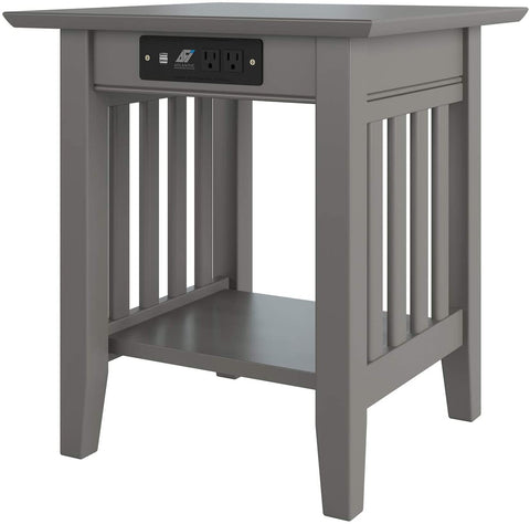 Oakestry Mission End Table with Charging Station, Grey