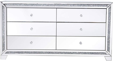 Elegant Decor 60 in Silver Crystal Mirrored six Drawer Cabinet