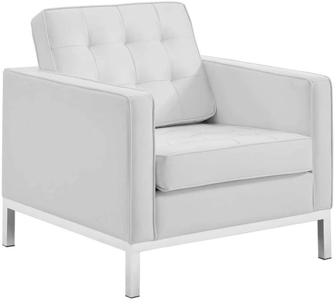 Oakestry EEI-3391- Loft Tufted Button Faux Leather Upholstered Accent Armchair in Silver White