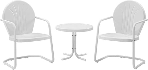 Oakestry KO10004WH Griffith 3-Piece Retro Metal Outdoor Seating Set with Table and 2 Chairs, White