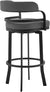 Oakestry Prinz 30&#34; Bar Height Swivel Grey Faux Leather and Black Metal Bar Stool