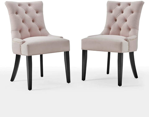 Oakestry Regent Tufted Performance Velvet Dining Side Chairs - Set of 2, Pink