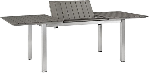 Oakestry Shore Aluminum Outdoor Patio 62&#34; to 94&#34; Extendable Dining Table in Silver Gray