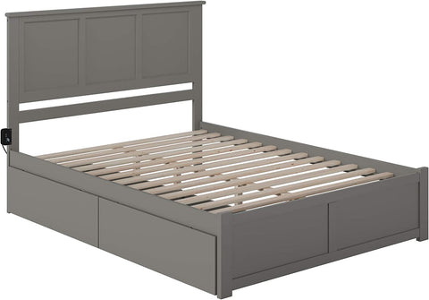 AFI Madison Platform Flat Panel Footboard and Turbo Charger with Urban Bed Drawers, Queen, Grey