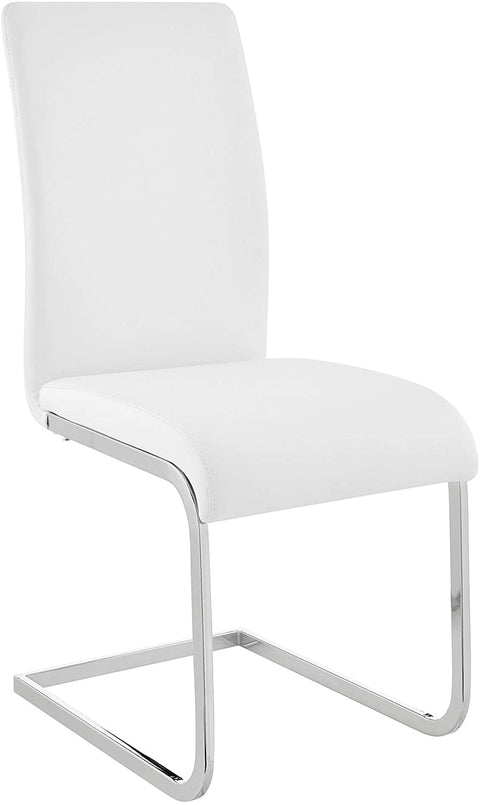 Oakestry Amanda Side Upholster Chrome White Finish Kitchen &amp; Dining Chair-Set of 2