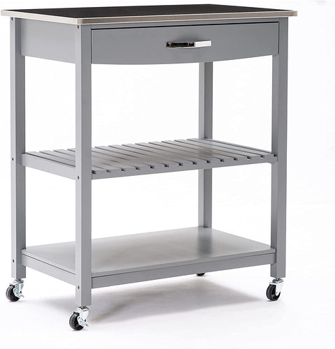 Oakestry Holland Kitchen Cart with Stainless Steel Top, Gray