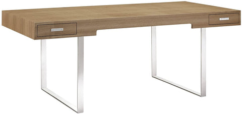 Oakestry Tinker Contemporary Modern Wood and Stainless Steel Office Desk With Two Drawers in Natural