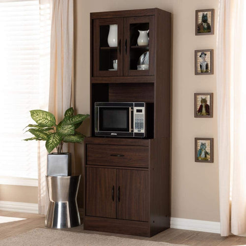 Oakestry Laurana Modern and Contemporary Dark Walnut Kitchen Cabinet and Hutch