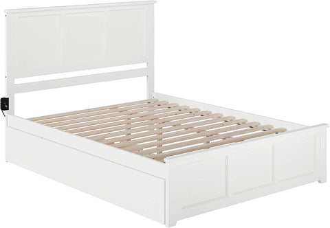 AFI Madison Platform Bed with Matching Footboard and Turbo Charger with Twin Extra Long Trundle, Queen, White