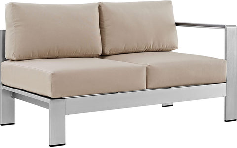 Oakestry Shore Aluminum Outdoor Patio Right Arm Loveseat in Silver Beige