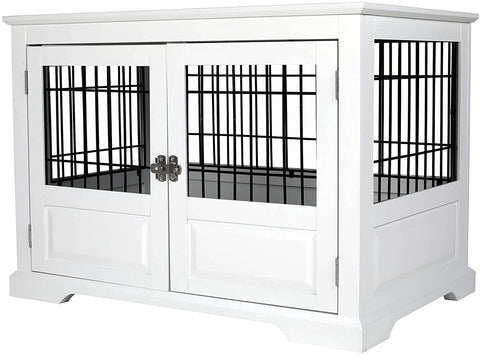 Oakestry Fairview Framed Panel Design Triple Door Indoor Pet Crate with Removable Plastic Tray, Large - White