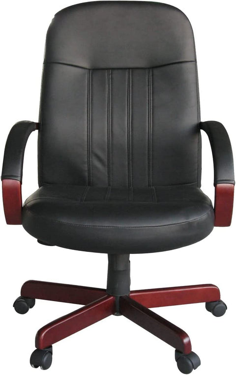 Boss Office Products LeatherPlus Executive Chair with Mahogany Finish in Black