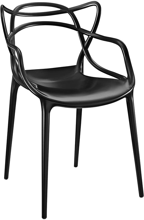 Oakestry Entangled Modern Molded Plastic Kitchen and Dining Room Arm Chair in Black - Fully Assembled