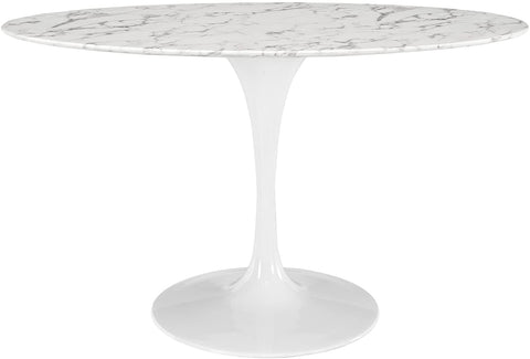 Oakestry Lippa 54&#34; Oval-Shaped Mid-Century Modern Dining Table with Artificial Marble Top and White Base