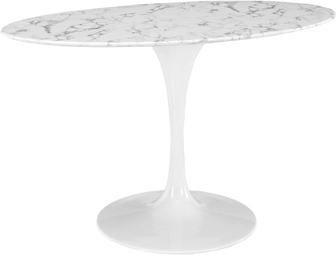 Oakestry Lippa 54&#34; Oval-Shaped Mid-Century Modern Dining Table with Artificial Marble Top and White Base