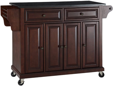 Oakestry Rolling Kitchen Island with Solid Black Granite Top - Vintage Mahogany