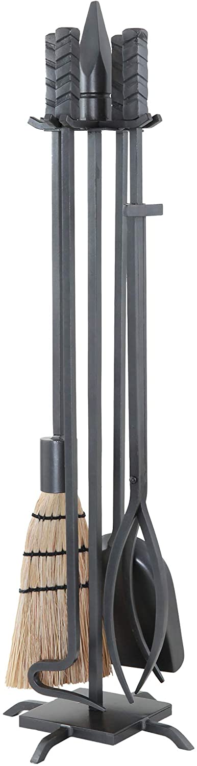 Oakestry Wright Design 5-piece Wrought Iron Fireplace Tool Set, Graphite