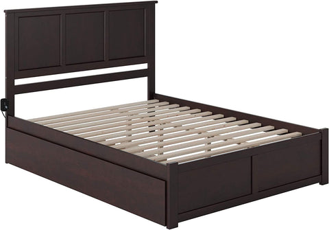 AFI Madison Queen Platform Bed with Footboard and Turbo Charger with Twin Extra Long Trundle in Espresso