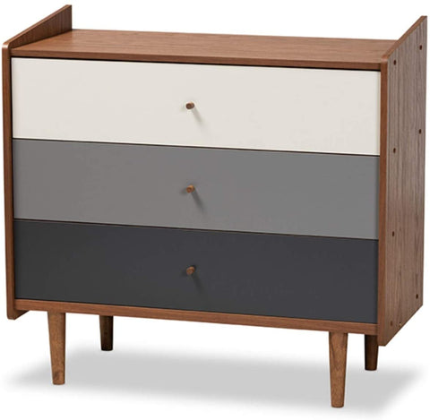 Oakestry Halden Mid-Century Modern Multicolor Walnut Brown and Grey Gradient Finished Wood 3-Drawer Chest