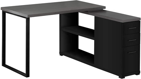 Oakestry Computer L-Shaped-Left or Right Set Up-Contemporary Style Corner Desk with Open Shelves and Drawers, 48&#34; L, Black-Grey Top