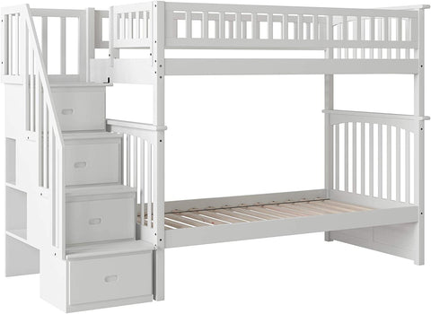 Oakestry Columbia Staircase Bunk with Turbo Charger, Twin/Twin, White