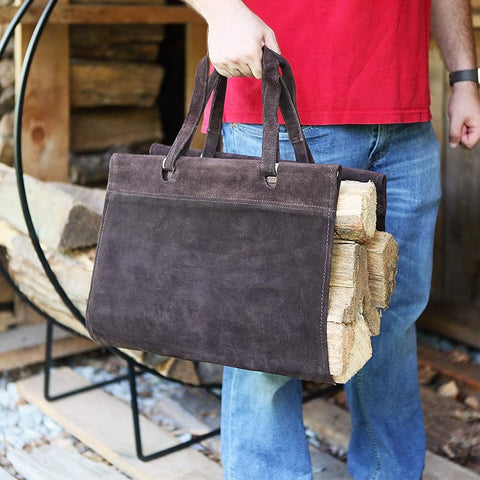 Oakestry Suede Log Carrier Tote, Brown