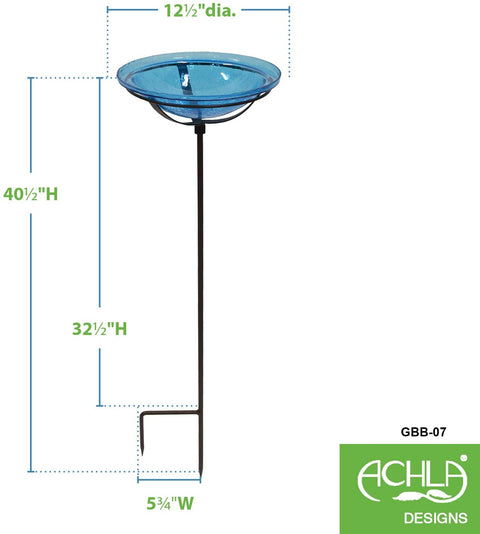 Oakestry GBB-07 12&#34; Crackle, Teal 12 inch Glass birdbath with Stake, Turquoise