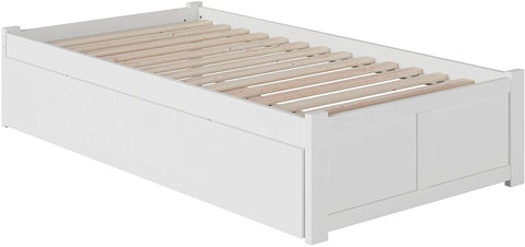 Oakestry Concord Platform Bed with Flat Panel Footboard and Turbo Charger with Twin Size Urban Trundle, White