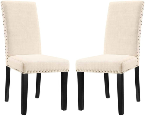 Oakestry Parcel Modern Upholstered Fabric Two Dining Chairs with Nailhead Trim in Beige