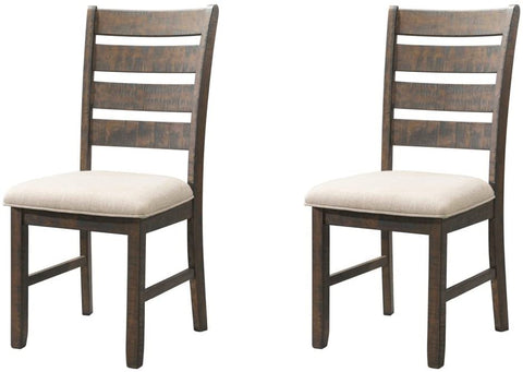 Oakestry Dex Ladder Back Side Chair Set Rustic/Smokey Walnut/Cream Upholstery/Rubber Wood