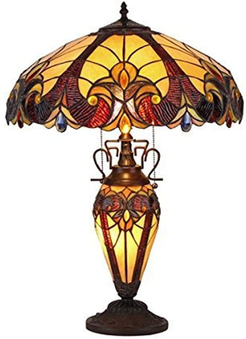 Oakestry CH38632AV18-DT3 Tiffany Style 3 Light Victorian Double Lit Table Lamp 18" Shade, 17.3" x 17.3" x 24.8", Multi