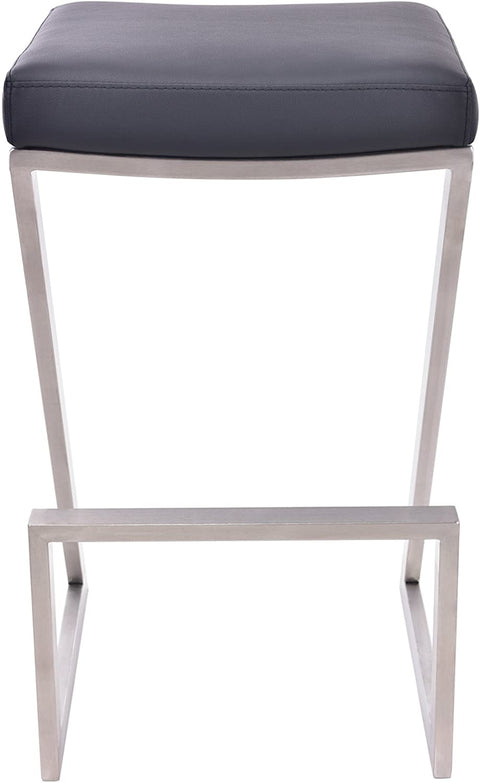 Oakestry Atlantis 26&#34; Counter Height Barstool in Black Faux Leather and Brushed Stainless Steel Finish