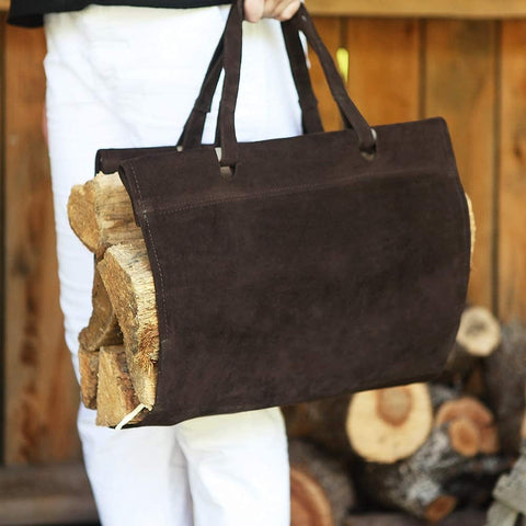 Oakestry Suede Log Carrier Tote, Brown