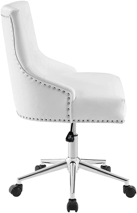 Oakestry Regent Tufted Button Faux Leather Swivel Office Chair with Nailhead Trim in White