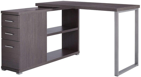 Oakestry Computer L-Shaped-Left or Right Set Up-Contemporary Style Corner Desk with Open Shelves and Drawers, 48&#34; L, Grey