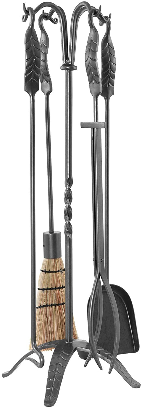 Oakestry Large Leaf 5-piece Wrought Iron Fireplace Tool Set