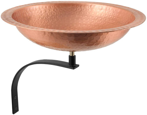 Oakestry BBHC-02T-WM Hammered Wall Mount Bracket Birdbath, Polished Solid Copper, Black