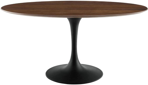 Oakestry Lippa 60&#34; Oval-Shaped Mid-Century Modern Dining Table with Walnut Top and Black Base