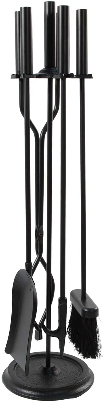 Oakestry Neoclassic 5-piece Fireplace Tool Set, Black, Round Base