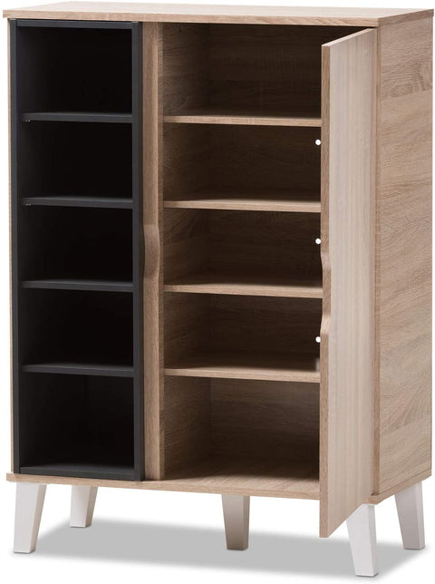 Oakestry Adelina Mid-Century Modern 1-door Oak and Grey Wood Shoe Cabinet