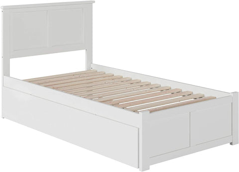 Oakestry Twin Extra Long Bed with Footboard and Twin Extra Long Trundle in White