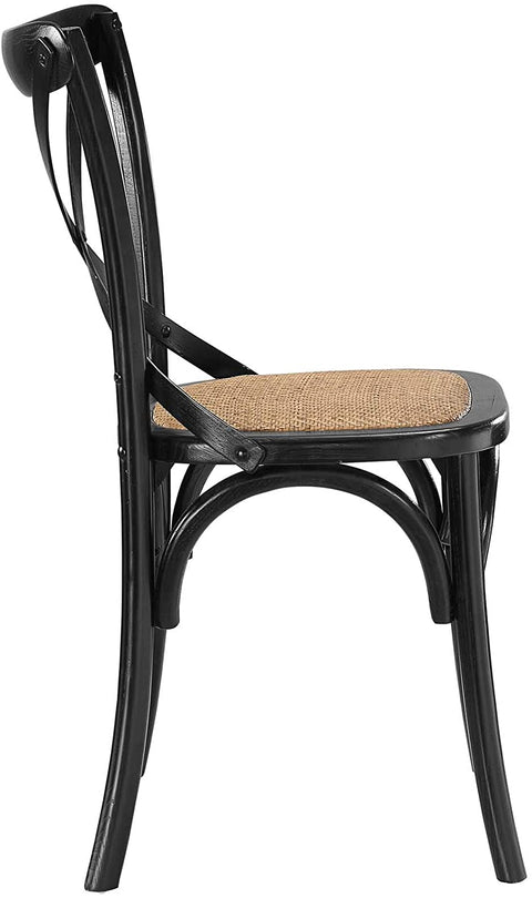 Oakestry Gear Rustic Modern Farmhouse Elm Wood Rattan Two Dining Chairs in Black