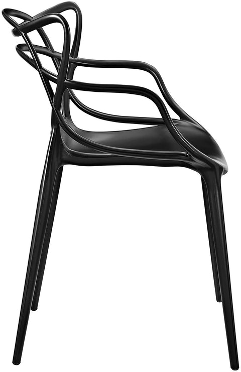 Oakestry Entangled Modern Molded Plastic Kitchen and Dining Room Arm Chair in Black - Fully Assembled