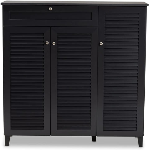 Oakestry Coolidge Modern and Contemporary Dark Grey Finished 11-Shelf Wood Shoe Storage Cabinet with Drawer