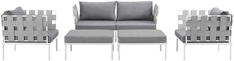 Oakestry Harmony Aluminum Outdoor Patio Furniture 5-Piece Sectional Sofa Set in White Gray