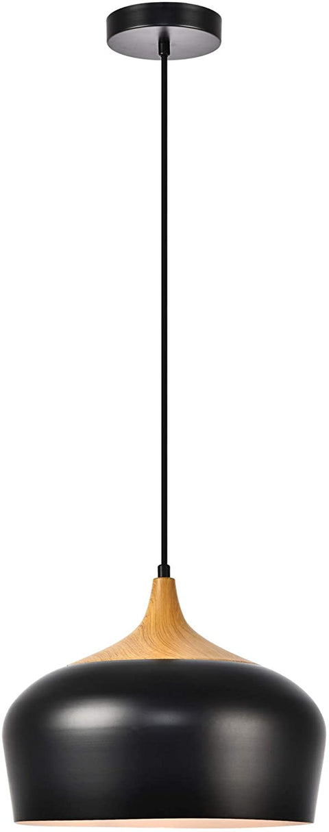 Oakestry Nora Collection Pendant D11.5in H9in Lt:1 Black and Natural Wood Finish