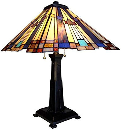 Oakestry CH23004A-TL2 Tiffany-Style Mission 2-Light Table Lamp, 15&#34; x 24&#34;, Multicolor
