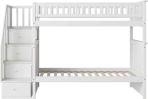 Oakestry Columbia Staircase Bunk with Turbo Charger, Twin/Twin, White