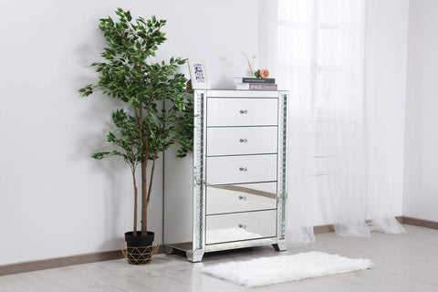 Elegant Decor 34 in. Clear Crystal Mirrored Five Drawer Cabinet