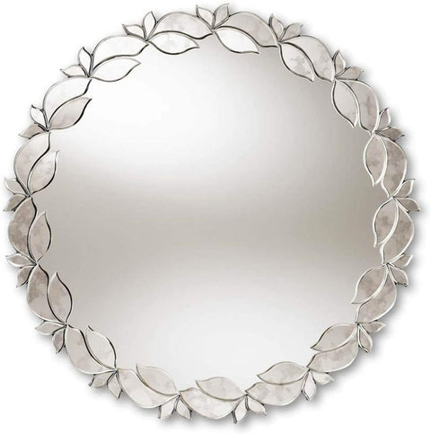 Oakestry Luiza Modern and Contemporary Silver Finished Round Petal Leaf Accent Wall Mirror